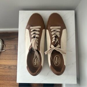 Italian Brown Leather and Cream Canvas Sneakers